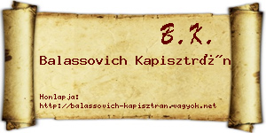Balassovich Kapisztrán névjegykártya